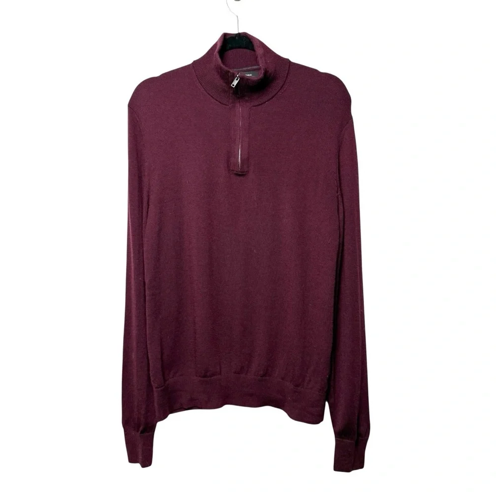 Banana Republic Mens Red Maroon 100% Merino Wool 1/4 Zip Sweater M Christmas
